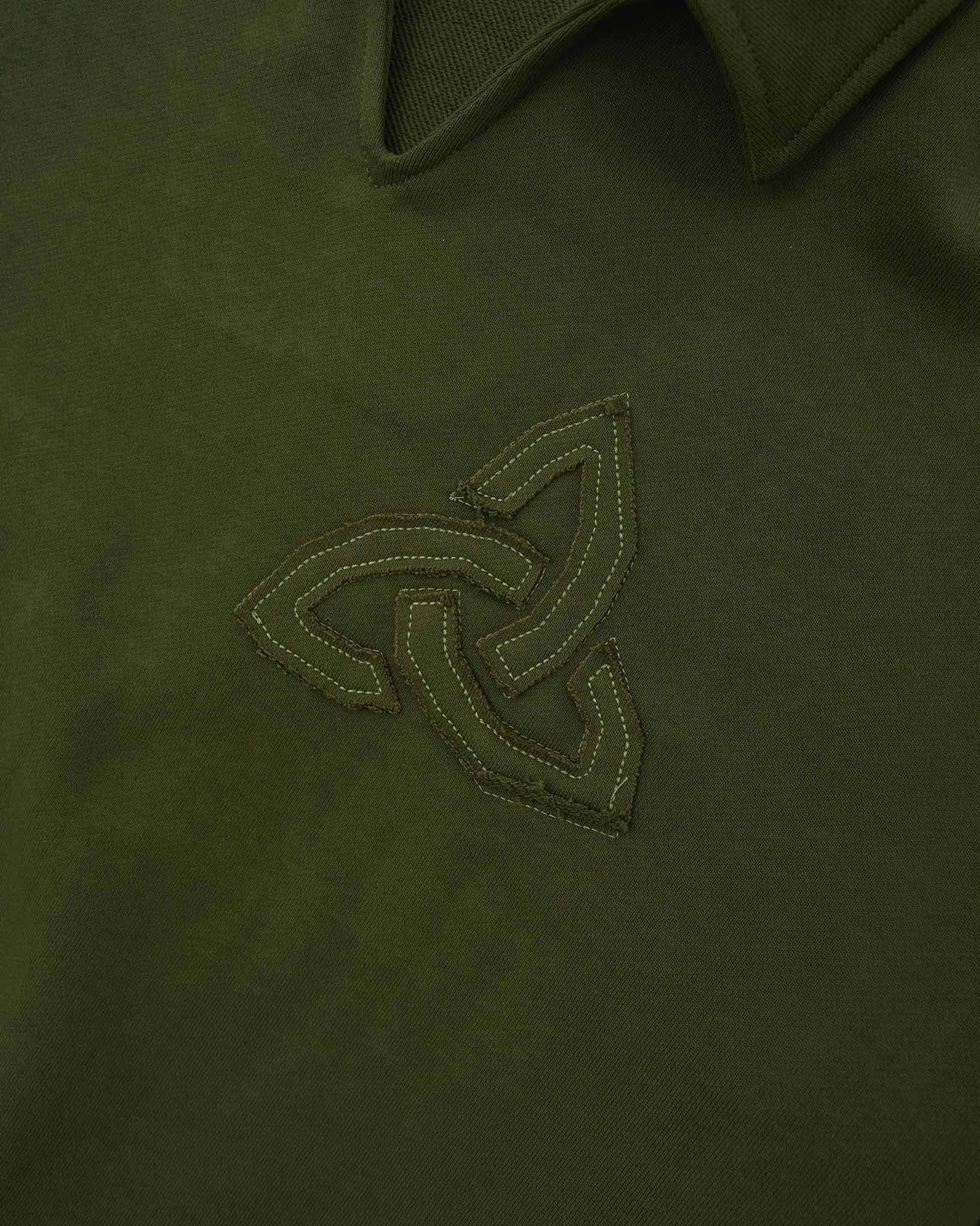 Appliqué Polo Collar Sweatshirt - Green - Image 4