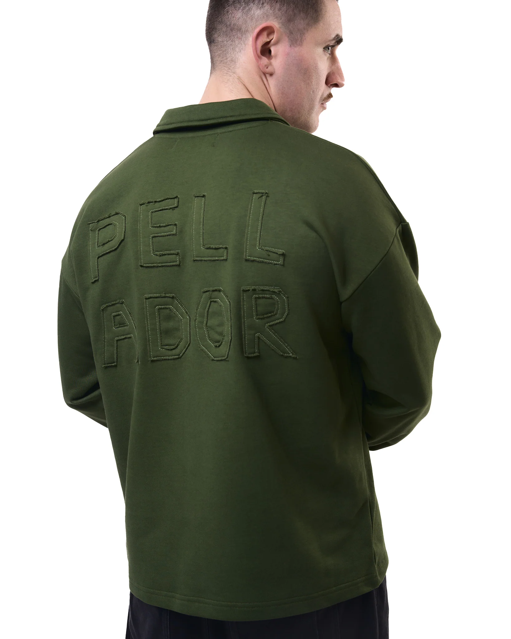 Appliqué Polo Collar Sweatshirt - Green - Image 6