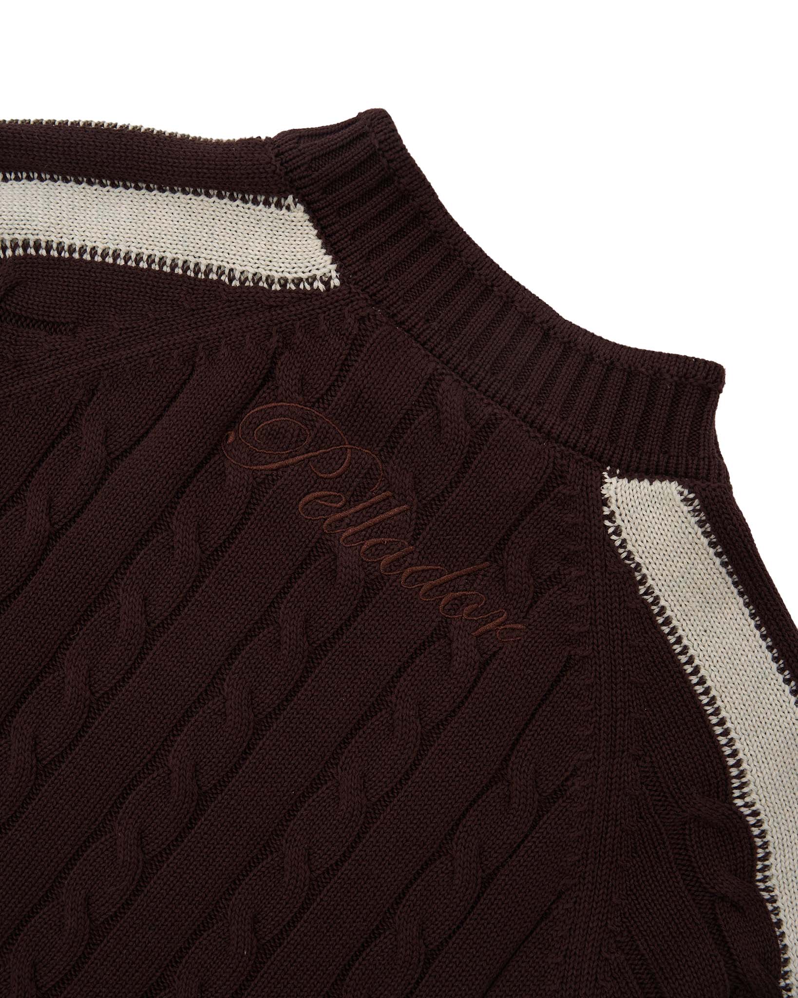 Overlap Collar Cable Knit - Brown - Image 3