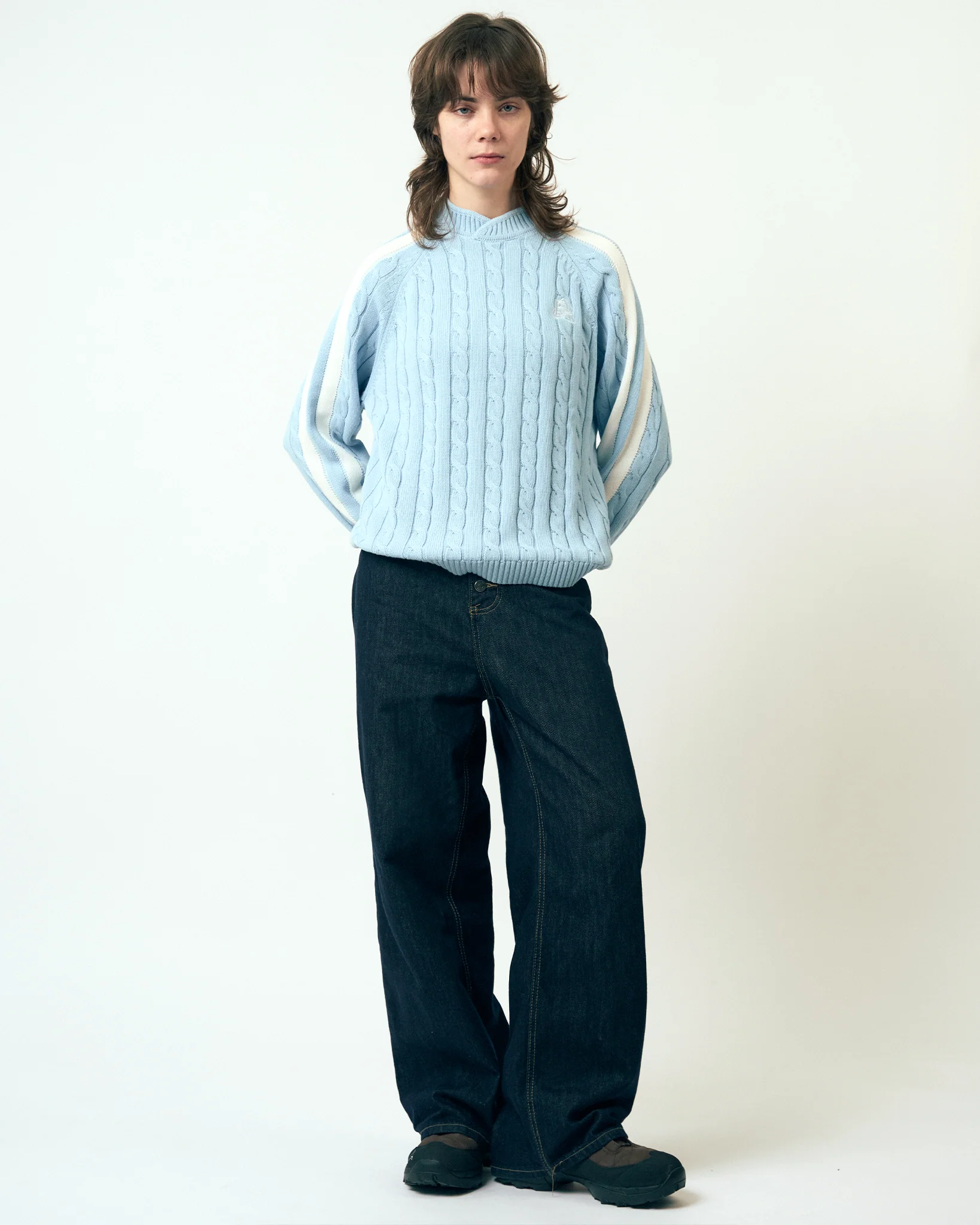 Overlap Collar Cable Knit - Blue - Image 7