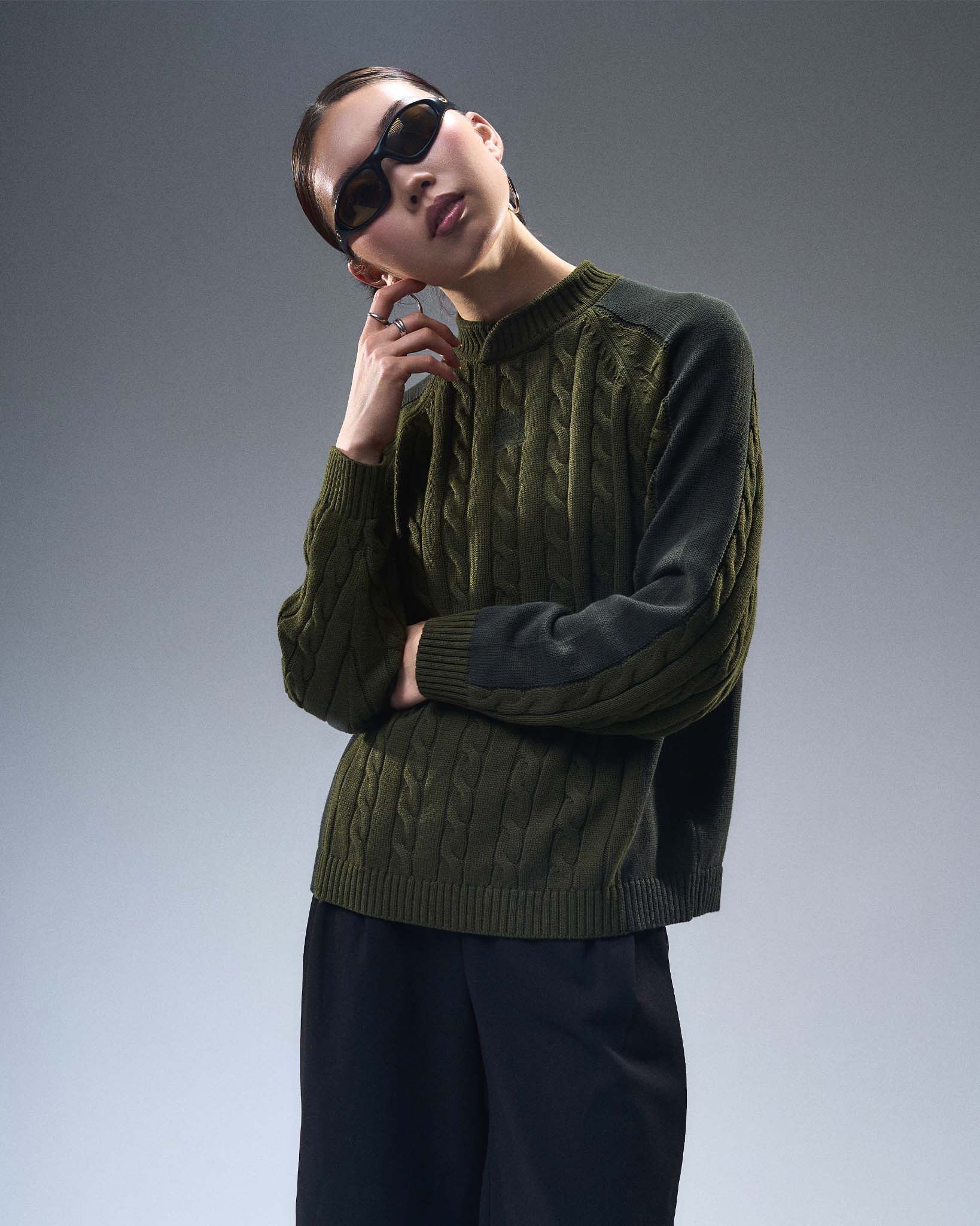 Overlap Collar Cable Knit - Green - Image 3