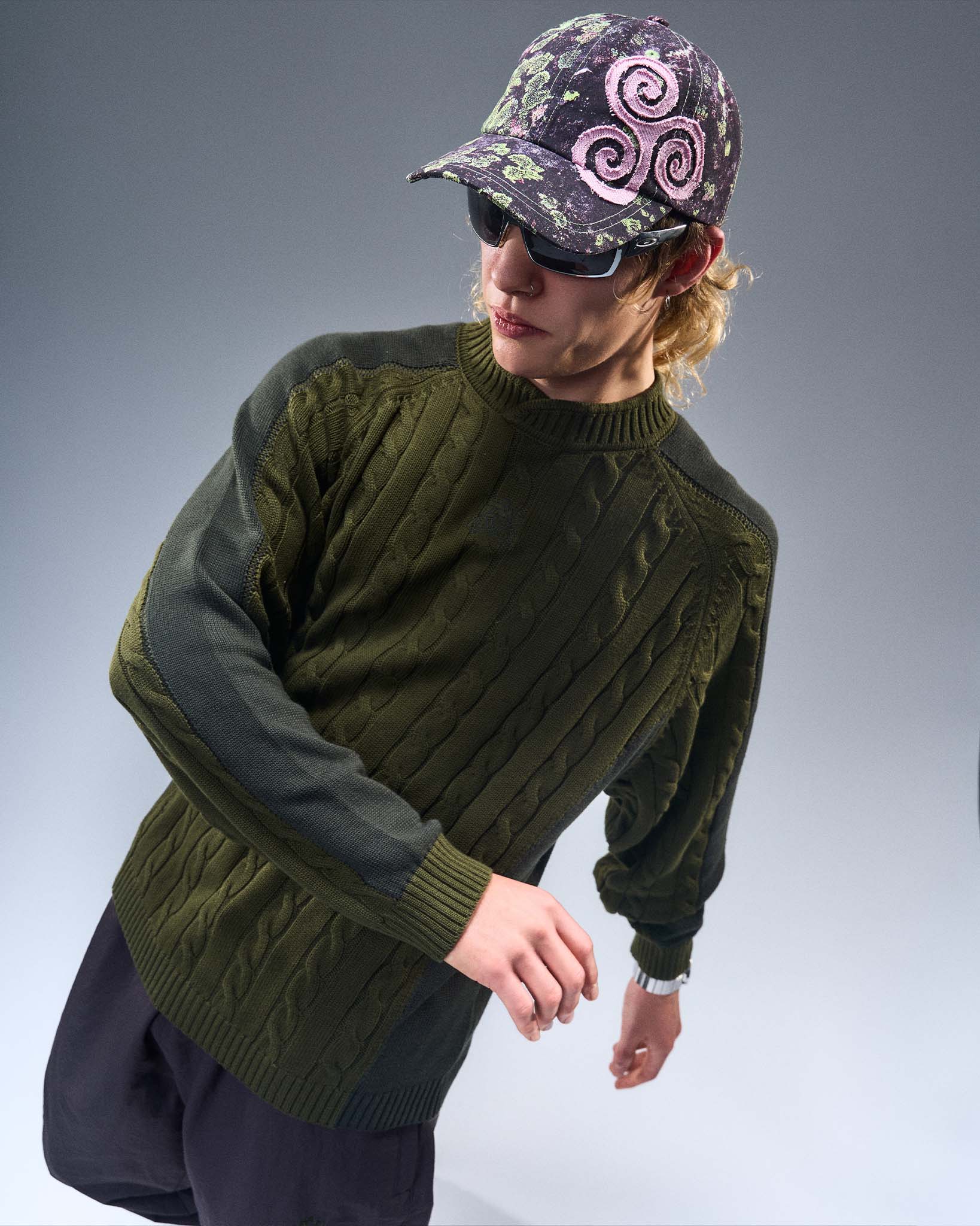 Overlap Collar Cable Knit - Green - Image 4