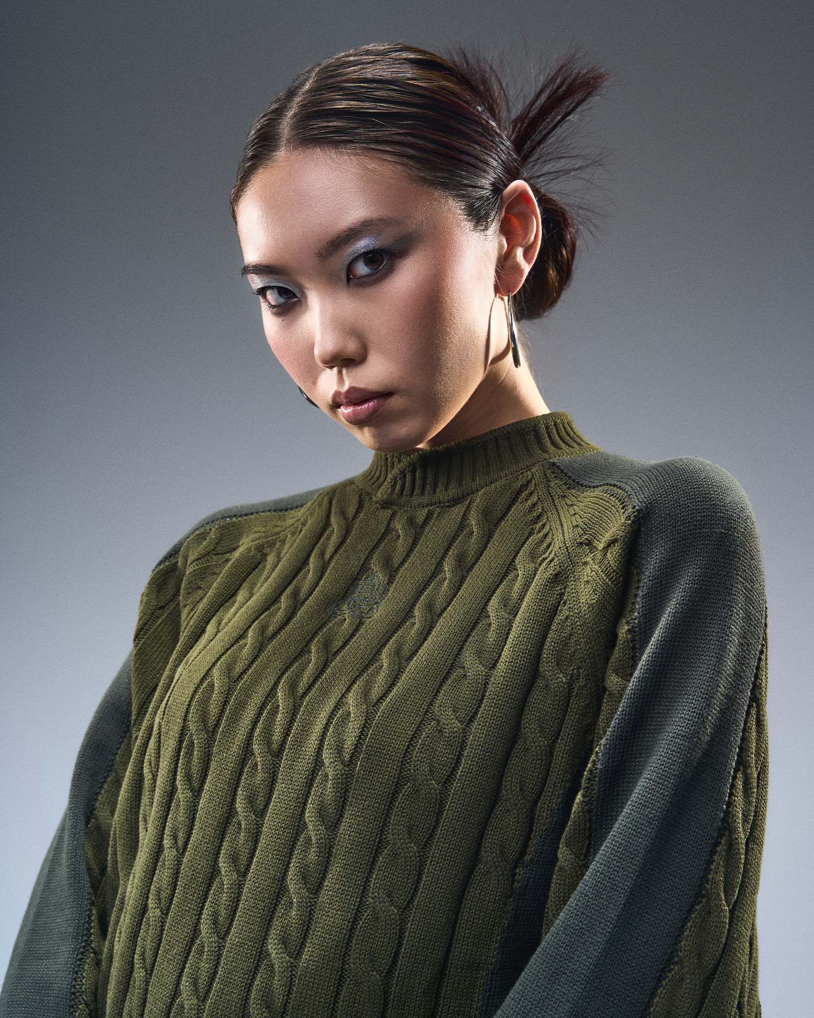 Overlap Collar Cable Knit - Green - Image 5