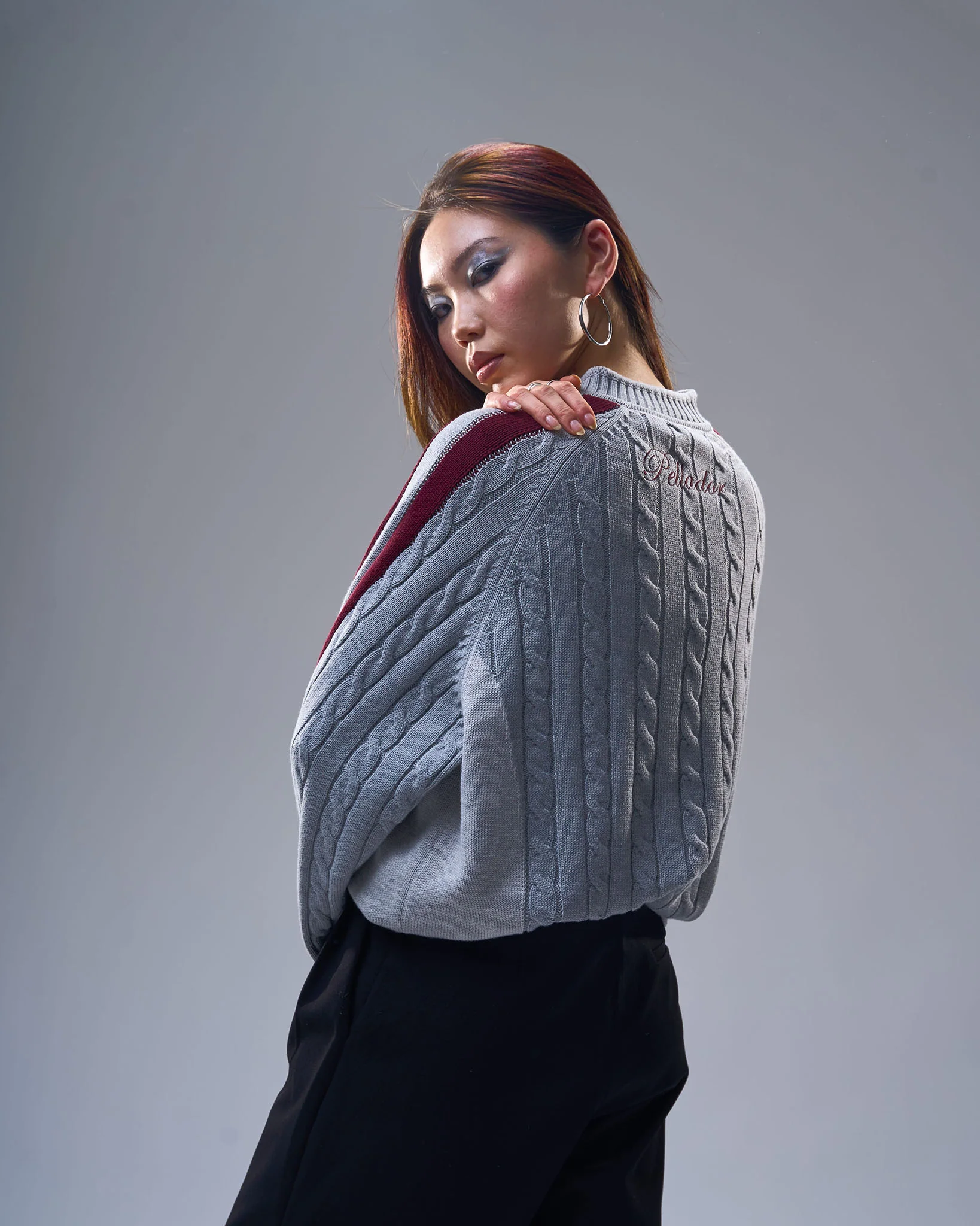 Overlap Collar Cable Knit - Grey - Image 4