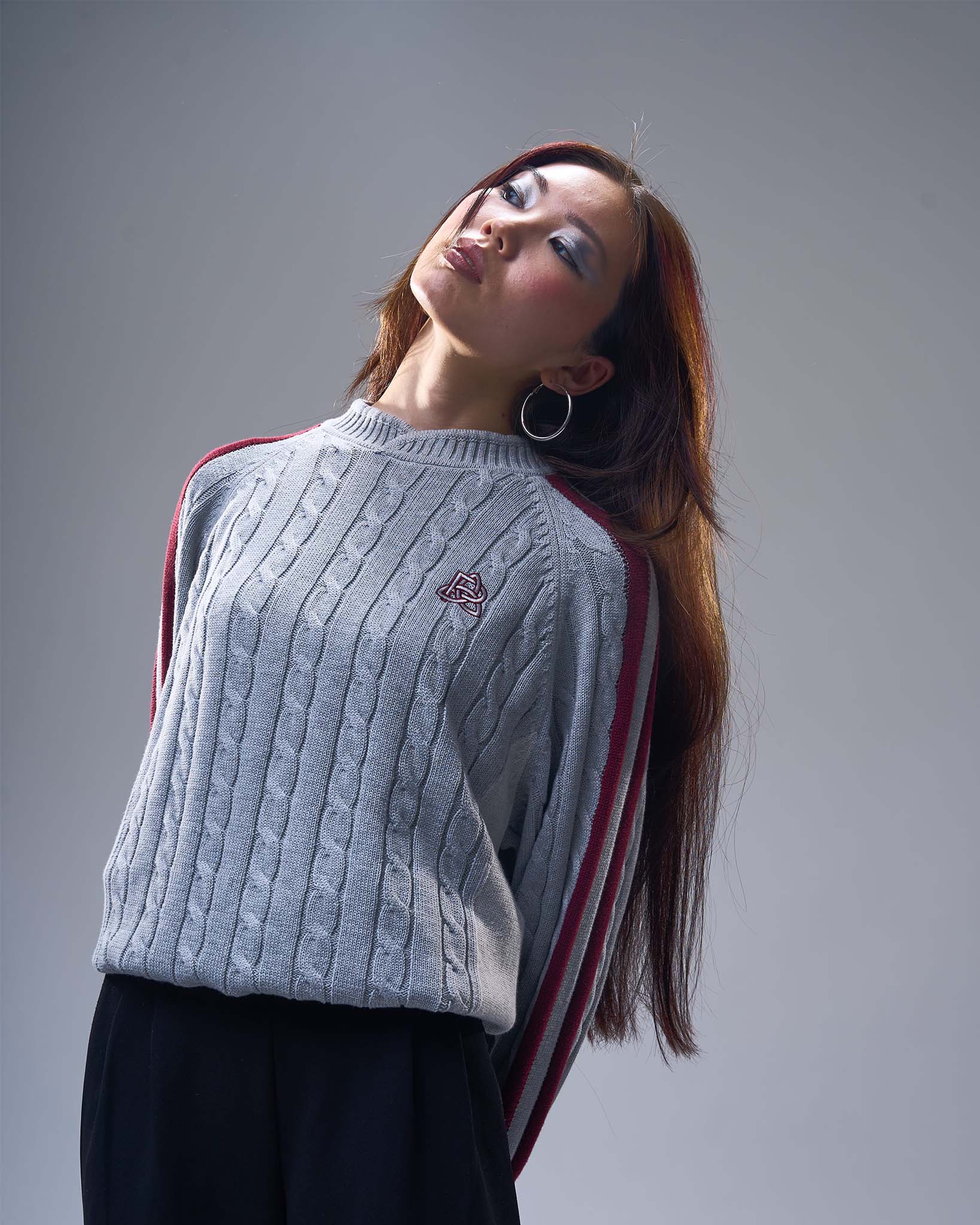 Overlap Collar Cable Knit - Grey - Image 5