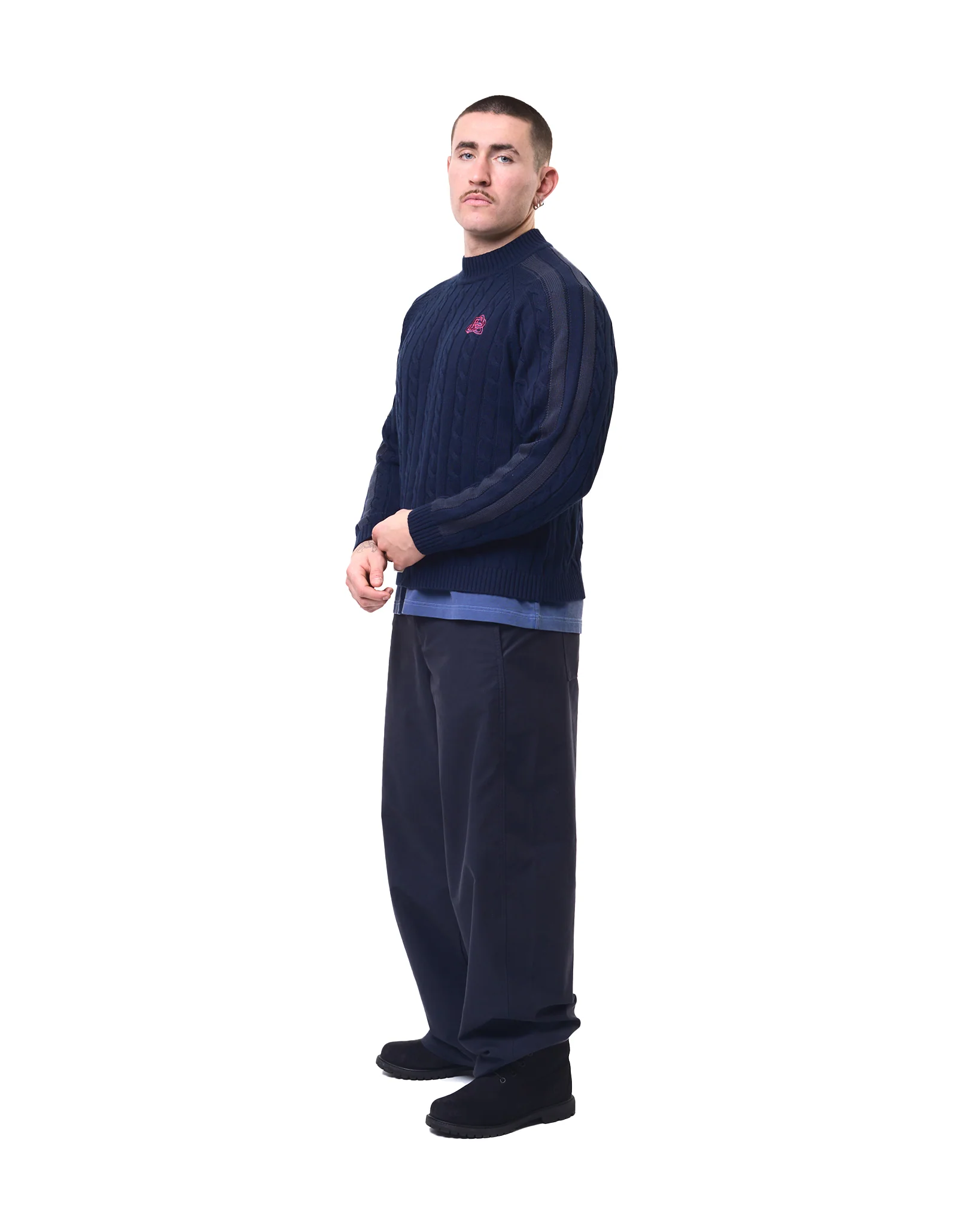 Round Neck Cable Knit - Navy - Image 5